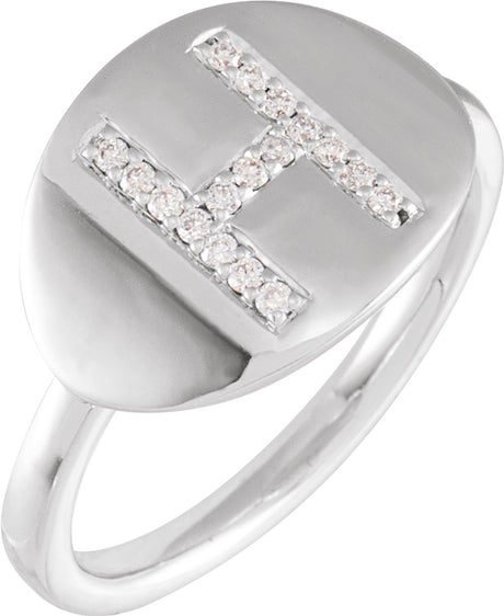 14K White 1/10 CTW Natural Diamond Initial H Signet Ring