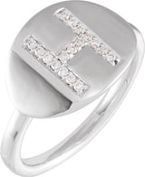 14K White Gold 1/10 CTW Natural Diamond Initial H Signet Ring
