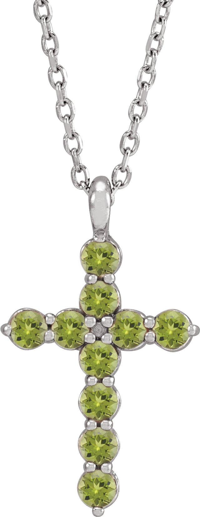 14K White Natural Peridot Cross 16-18" Necklace