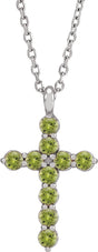 14K White Natural Peridot Cross 16-18" Necklace