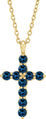 14K Yellow Natural Blue Sapphire Cross 16-18" Necklace