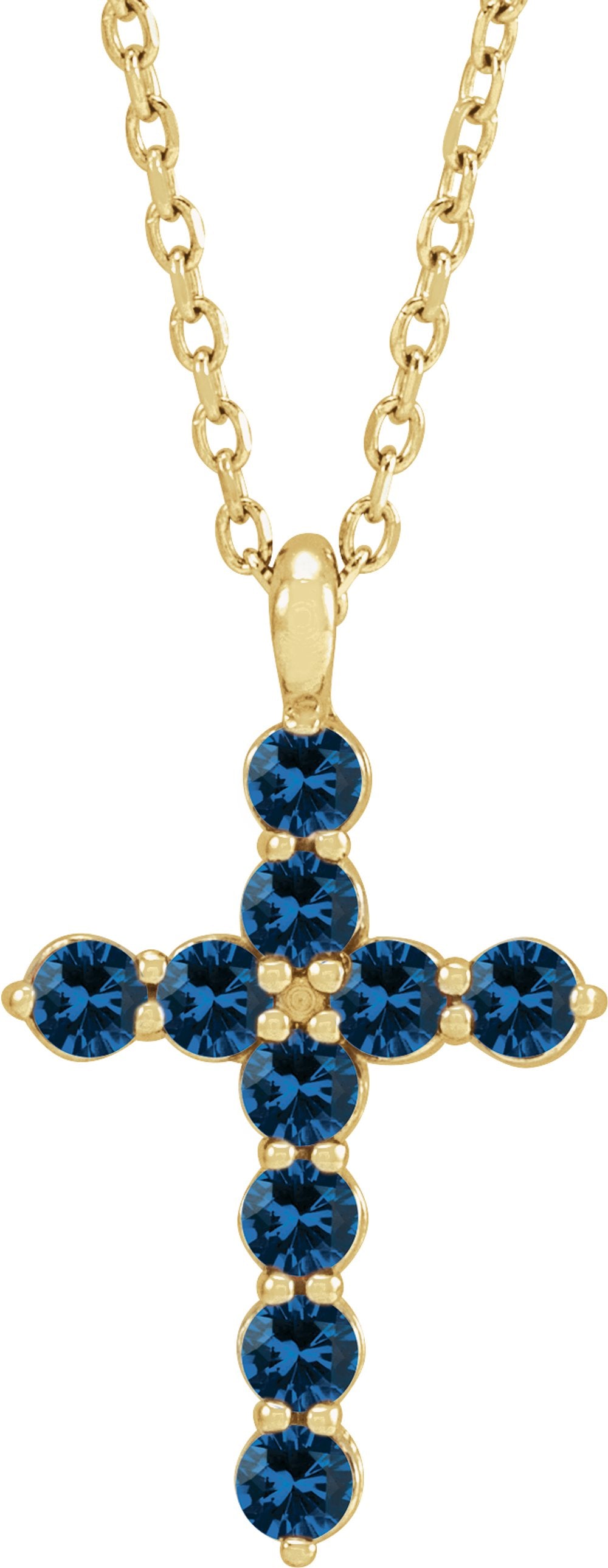 14K Yellow Gold Natural Blue Sapphire Cross 16-18" Necklace