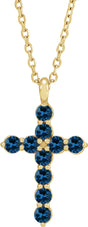 14K Yellow Gold Natural Blue Sapphire Cross 16-18" Necklace