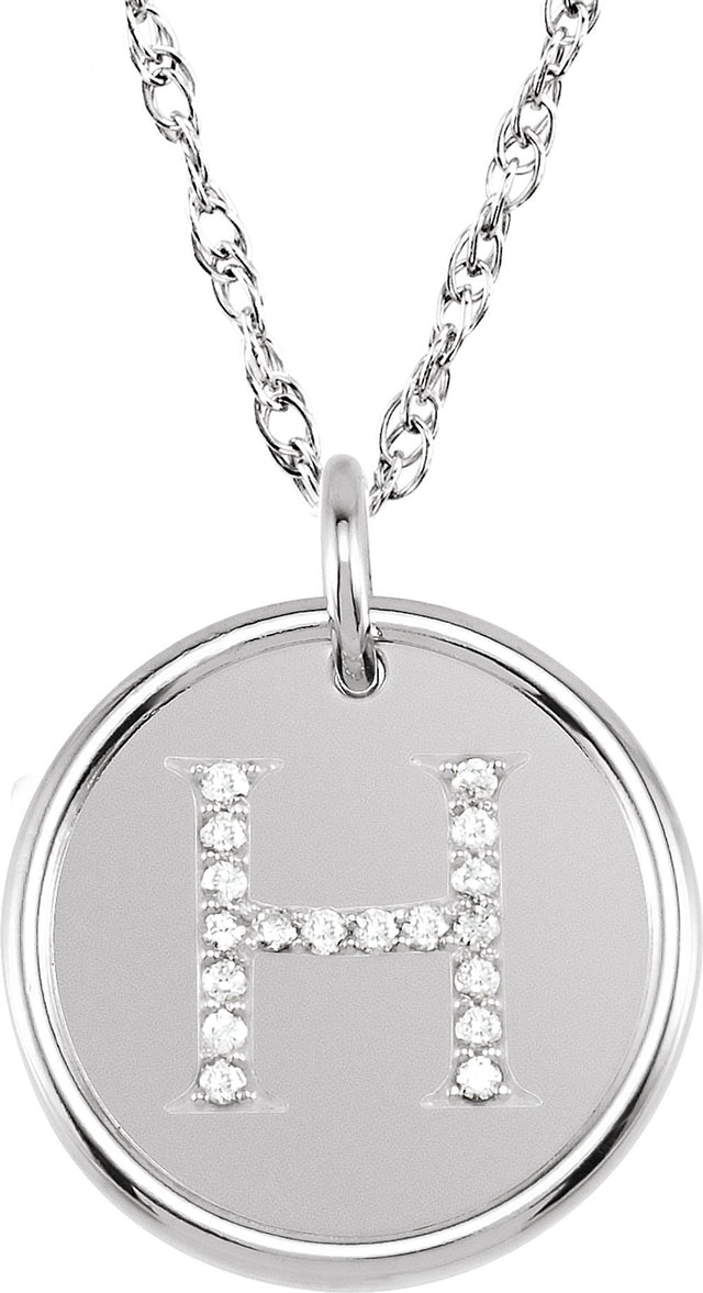 Sterling Silver .07 CTW Natural Diamond Posh Mommy® Initial H 18" Necklace