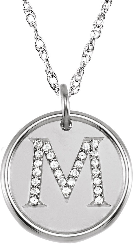 Sterling Silver 1/8 CTW Natural Diamond Posh Mommy® Initial M 18" Necklace