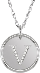 Sterling Silver .07 CTW Natural Diamond Posh Mommy® Initial V 18" Necklace