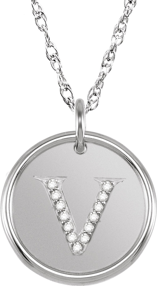 Sterling Silver .07 CTW Natural Diamond Posh Mommy® Initial V 18" Necklace