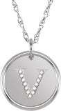 Sterling Silver .07 CTW Natural Diamond Posh Mommy® Initial V 18" Necklace
