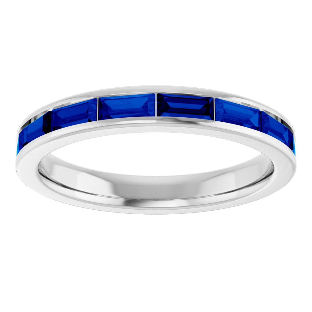 14K White Natural Blue Sapphire Stackable Ring