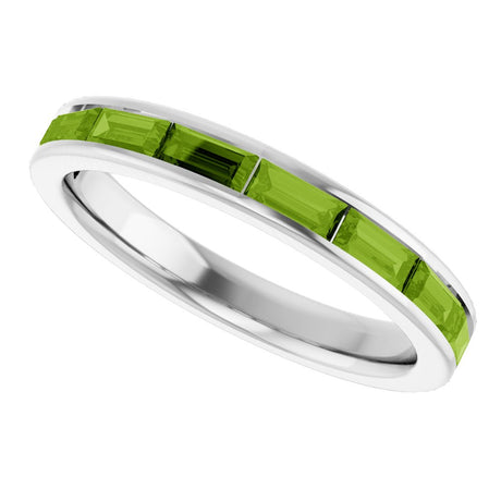 14K White Natural Peridot Stackable Ring