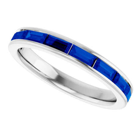 14K White Lab-Grown Blue Sapphire Stackable Ring