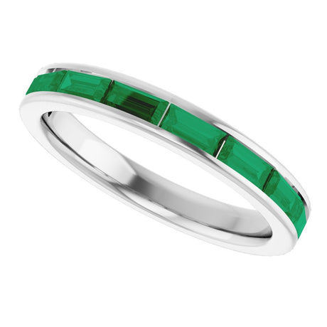 14K White Lab-Grown Emerald Stackable Ring