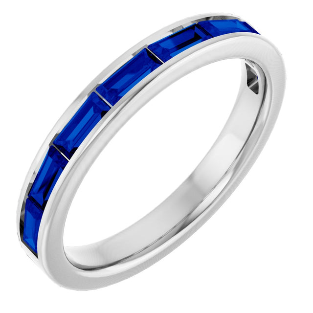 14K White Natural Blue Sapphire Stackable Ring