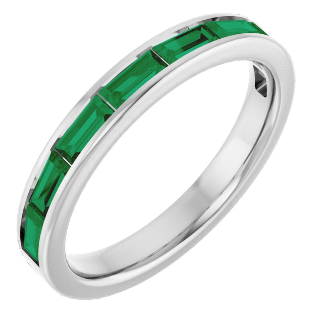 14K White Gold Lab-Grown Emerald Stackable Ring