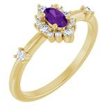 14K Yellow Natural Amethyst & 1/6 CTW Natural Diamond Halo-Style Ring