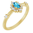 14K Yellow Natural Aquamarine & 1/6 CTW Natural Diamond Halo-Style Ring