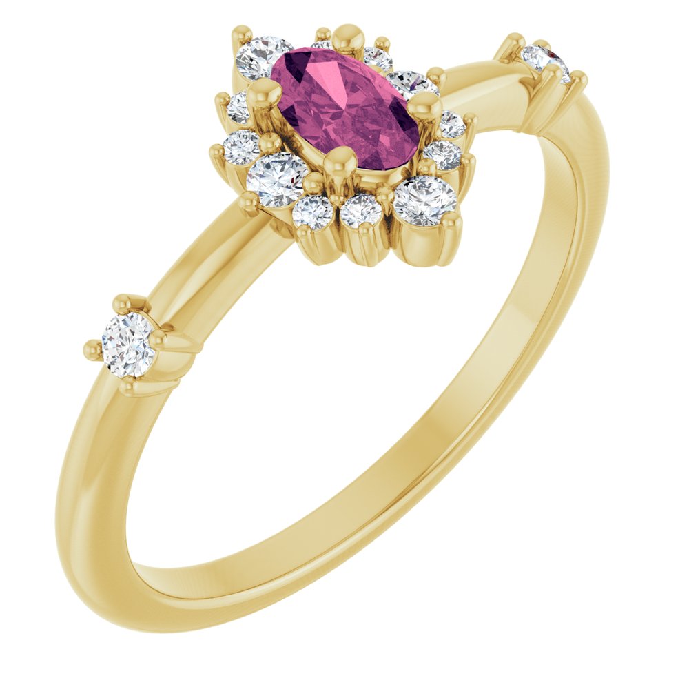 14K Yellow Natural Pink Tourmaline & 1/6 CTW Natural Diamond Halo-Style Ring