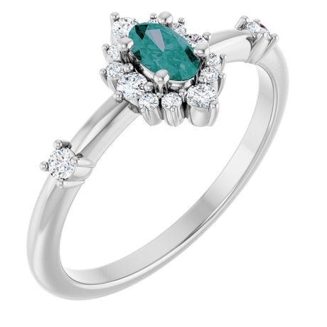 14K White Gold Lab-Grown Alexandrite & 1/6 CTW Natural Diamond Halo-Style Ring