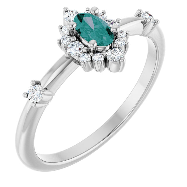 14K White Gold Lab-Grown Alexandrite & 1/6 CTW Natural Diamond Halo-Style Ring