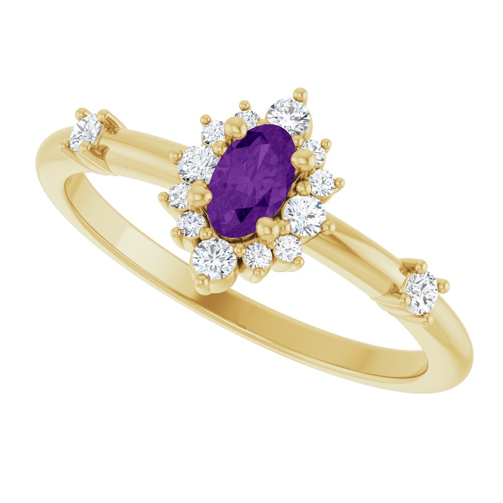 14K Yellow Natural Amethyst & 1/6 CTW Natural Diamond Halo-Style Ring