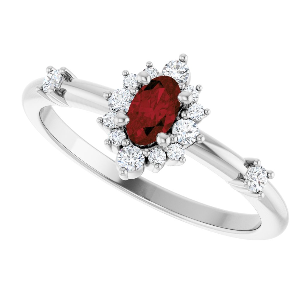 Sterling Silver Natural Mozambique Garnet & 1/6 CTW Natural Diamond Halo-Style Ring