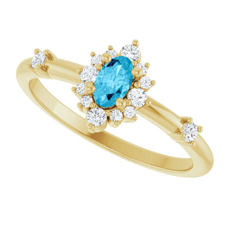 14K Yellow Gold Natural Aquamarine & 1/6 CTW Natural Diamond Halo-Style Ring