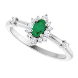 14K White Gold Natural Emerald & 1/6 CTW Natural Diamond Halo-Style Ring