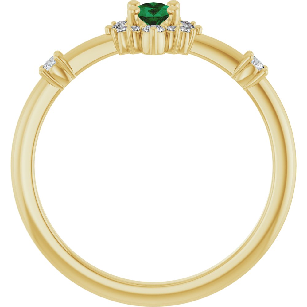 14K Yellow Natural Emerald & 1/6 CTW Natural Diamond Halo-Style Ring