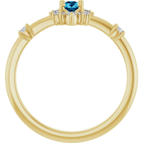 14K Yellow Gold Natural Aquamarine & 1/6 CTW Natural Diamond Halo-Style Ring