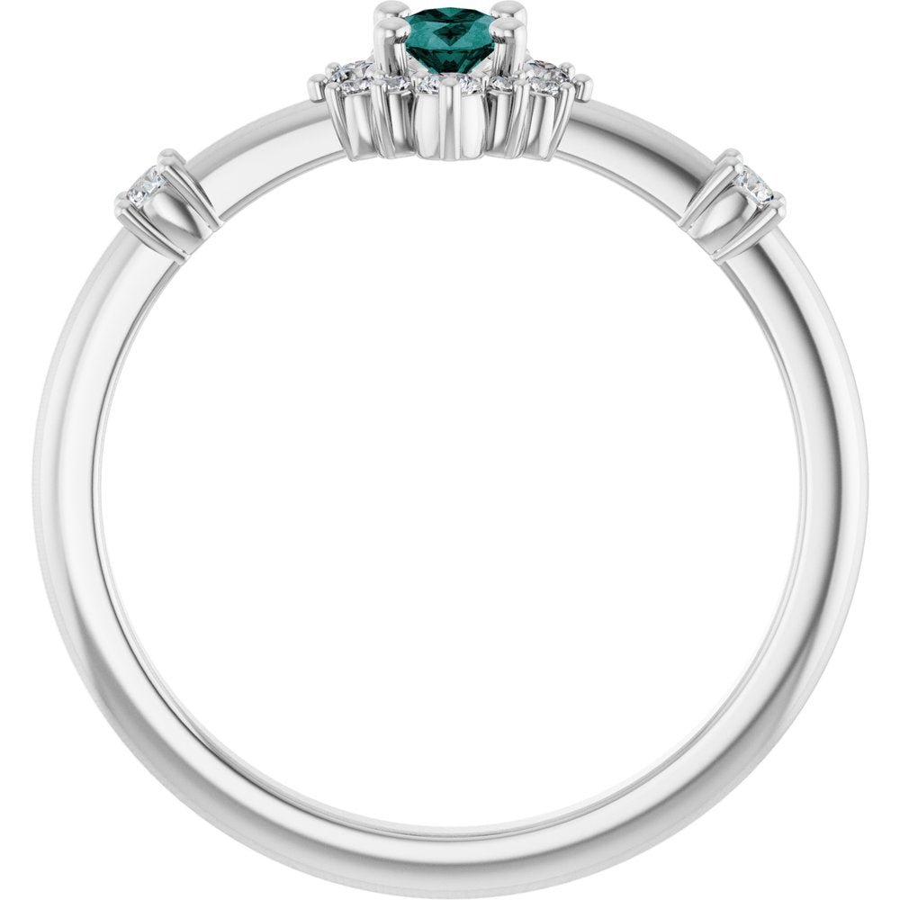 14K White Lab-Grown Alexandrite & 1/6 CTW Natural Diamond Halo-Style Ring