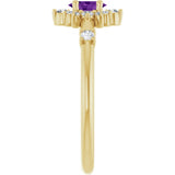 14K Yellow Natural Amethyst & 1/6 CTW Natural Diamond Halo-Style Ring