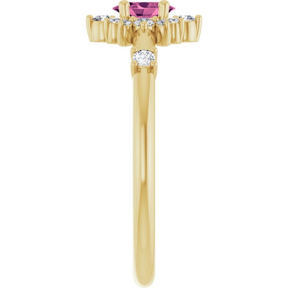 14K Yellow Natural Pink Tourmaline & 1/6 CTW Natural Diamond Halo-Style Ring