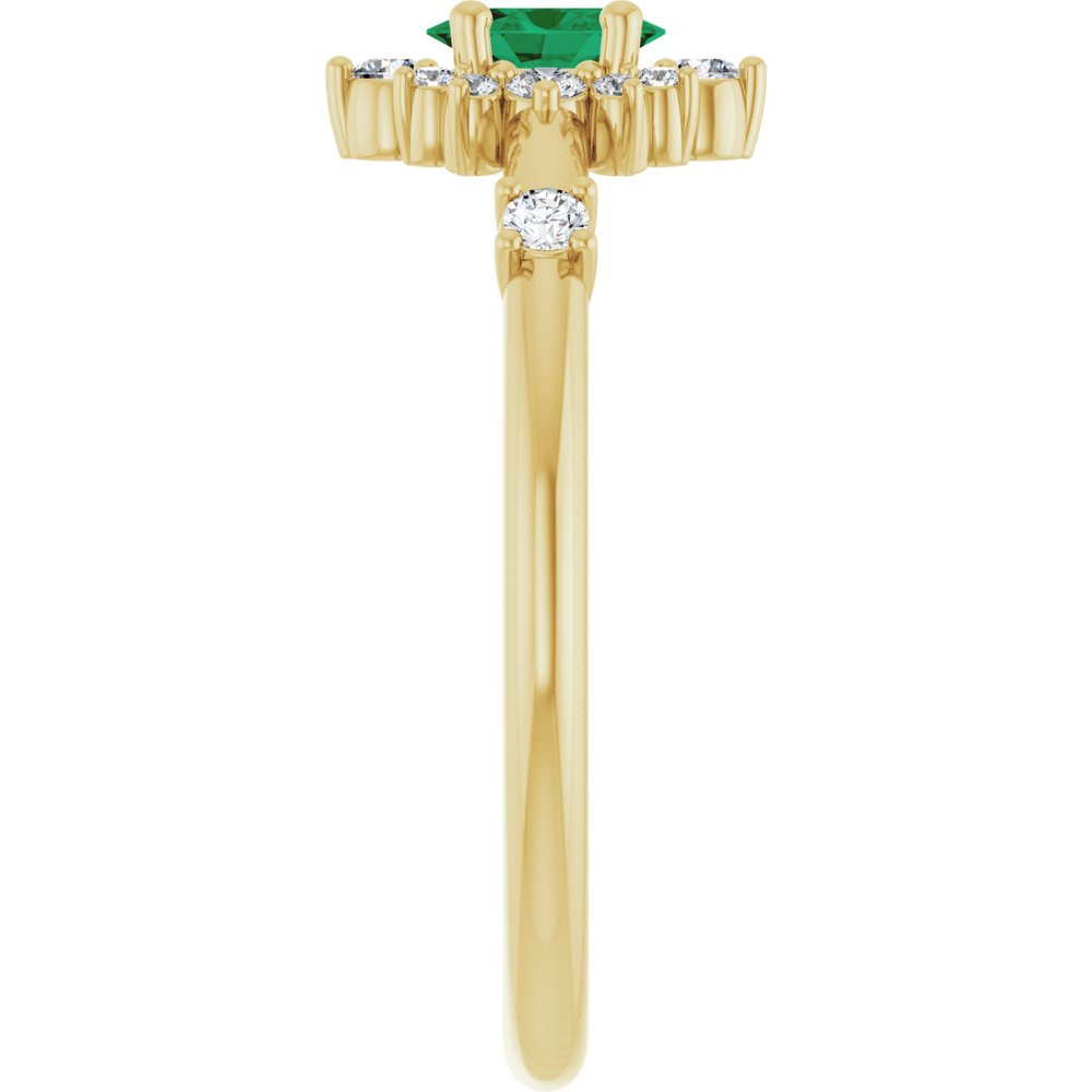 14K Yellow Natural Emerald & 1/6 CTW Natural Diamond Halo-Style Ring