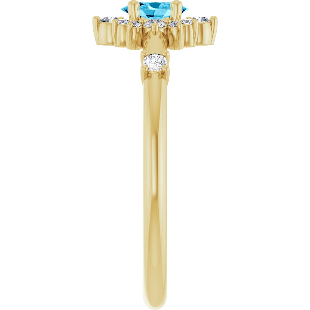 14K Yellow Natural Aquamarine & 1/6 CTW Natural Diamond Halo-Style Ring