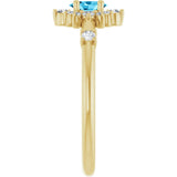 14K Yellow Natural Aquamarine & 1/6 CTW Natural Diamond Halo-Style Ring