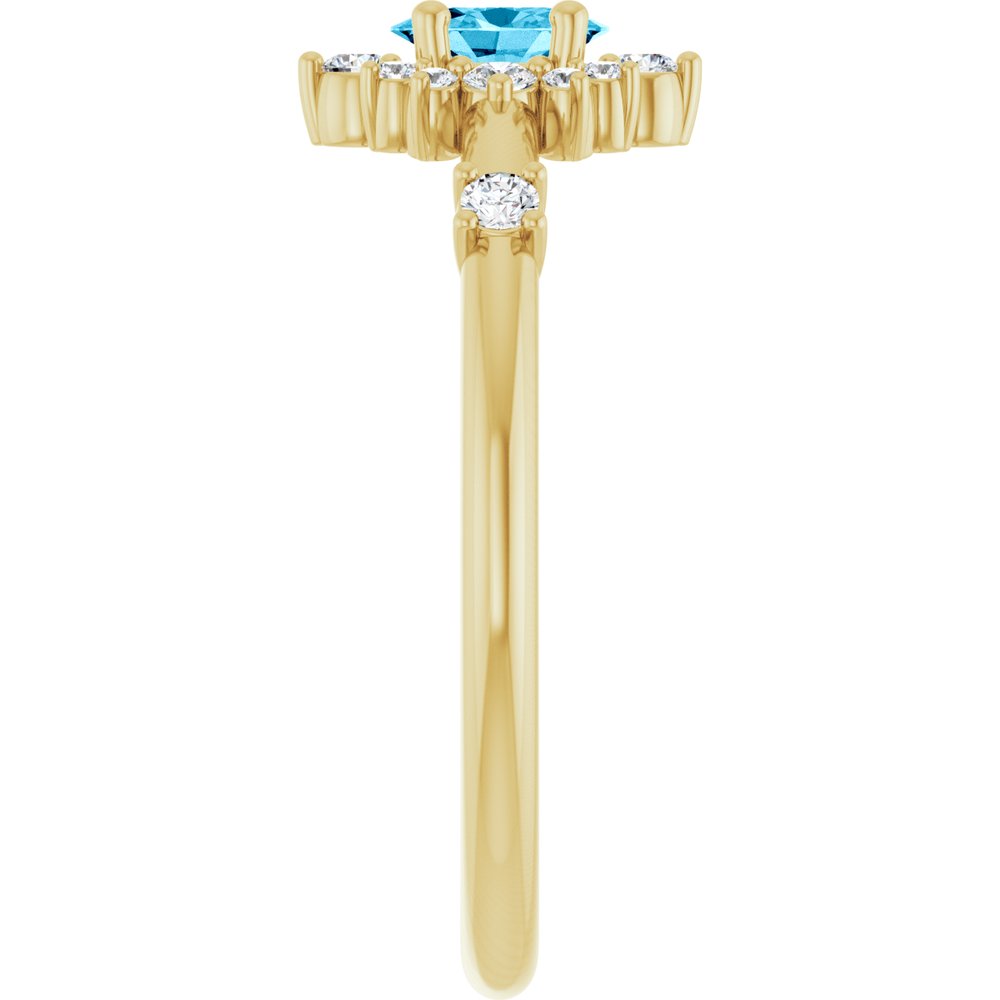 14K Yellow Gold Natural Aquamarine & 1/6 CTW Natural Diamond Halo-Style Ring