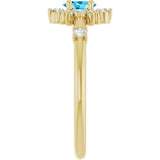 14K Yellow Gold Natural Aquamarine & 1/6 CTW Natural Diamond Halo-Style Ring