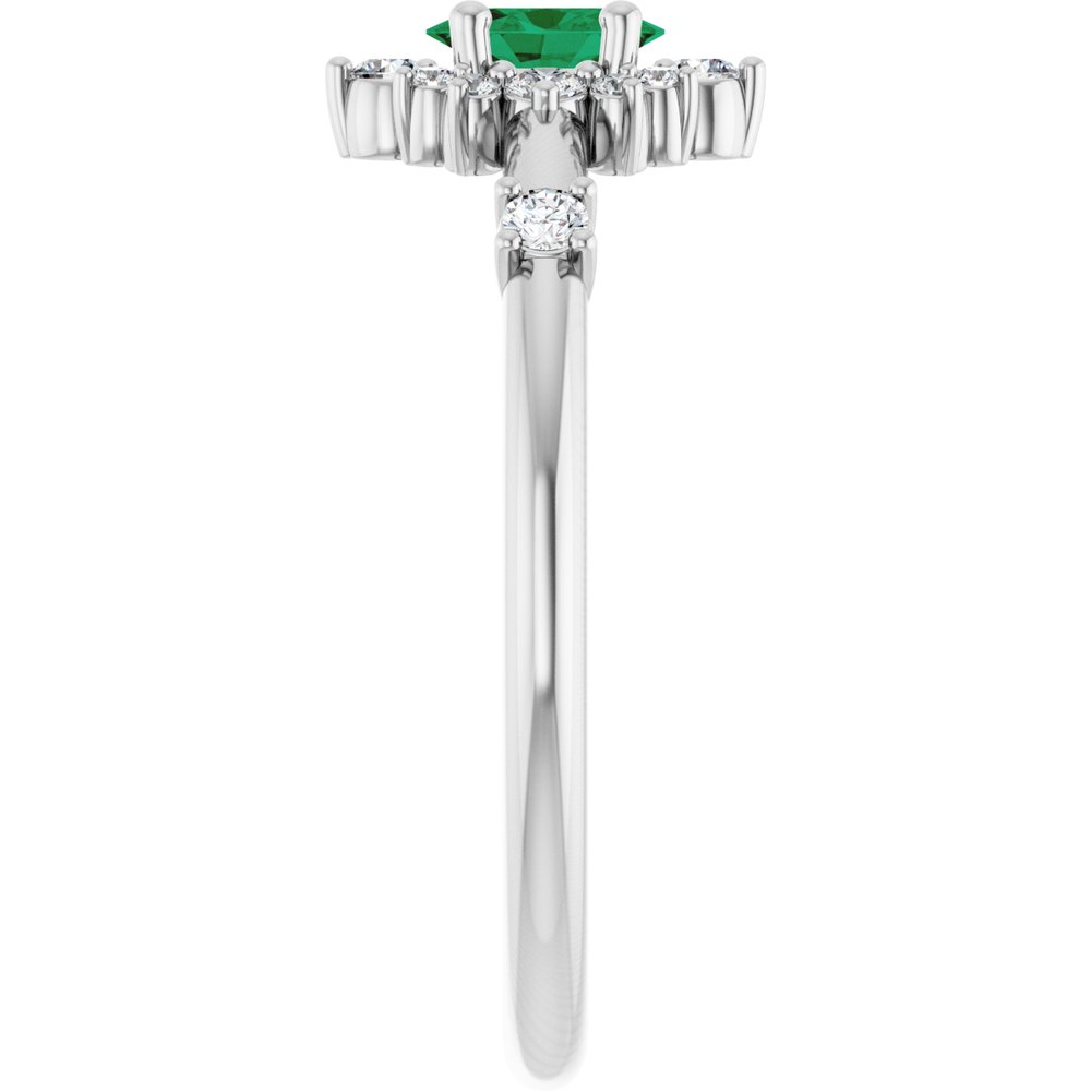 14K White Gold Natural Emerald & 1/6 CTW Natural Diamond Halo-Style Ring