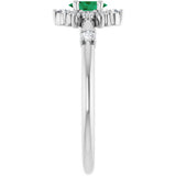 14K White Gold Natural Emerald & 1/6 CTW Natural Diamond Halo-Style Ring