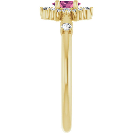 14K Yellow Natural Pink Tourmaline & 1/6 CTW Natural Diamond Halo-Style Ring