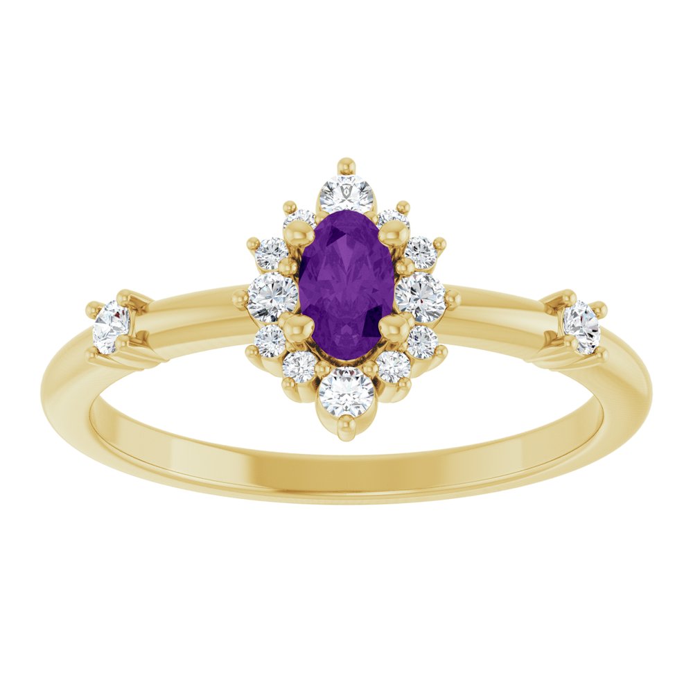 14K Yellow Natural Amethyst & 1/6 CTW Natural Diamond Halo-Style Ring