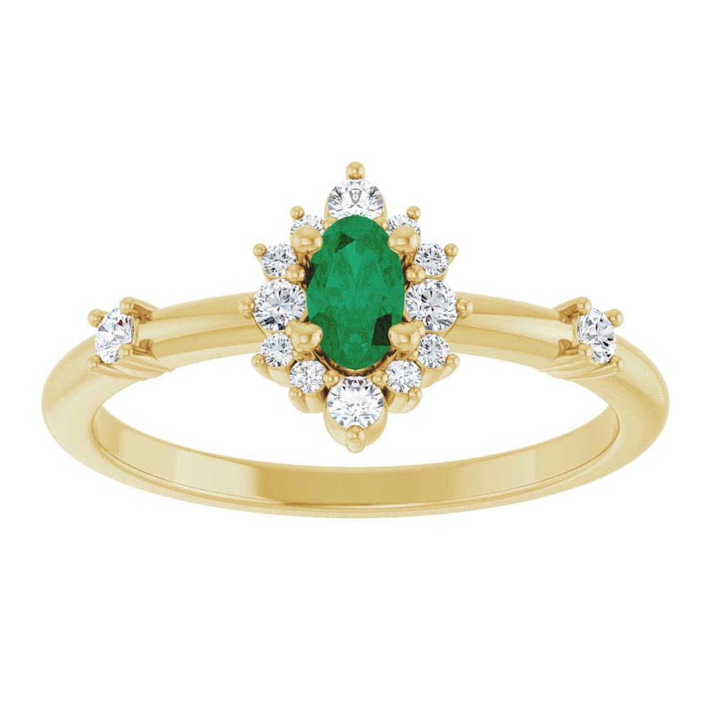 14K Yellow Natural Emerald & 1/6 CTW Natural Diamond Halo-Style Ring