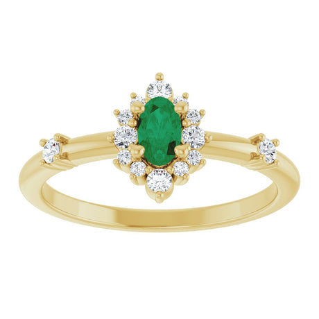 14K Yellow Natural Emerald & 1/6 CTW Natural Diamond Halo-Style Ring