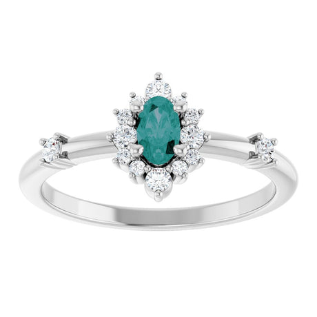 14K White Gold Lab-Grown Alexandrite & 1/6 CTW Natural Diamond Halo-Style Ring