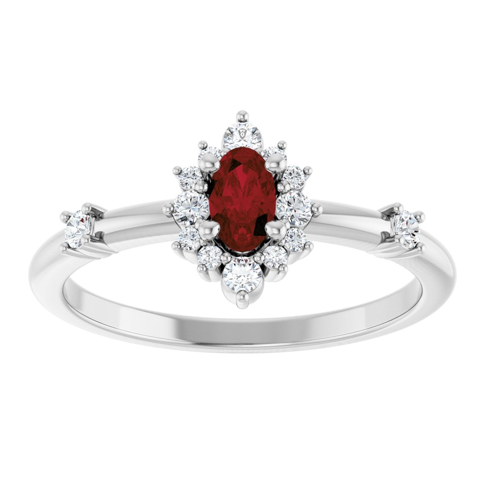 Sterling Silver Natural Mozambique Garnet & 1/6 CTW Natural Diamond Halo-Style Ring