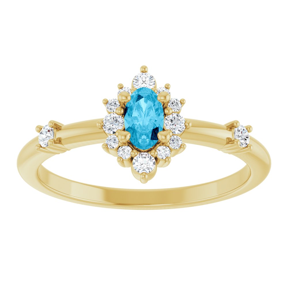 14K Yellow Gold Natural Aquamarine & 1/6 CTW Natural Diamond Halo-Style Ring