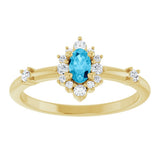 14K Yellow Gold Natural Aquamarine & 1/6 CTW Natural Diamond Halo-Style Ring