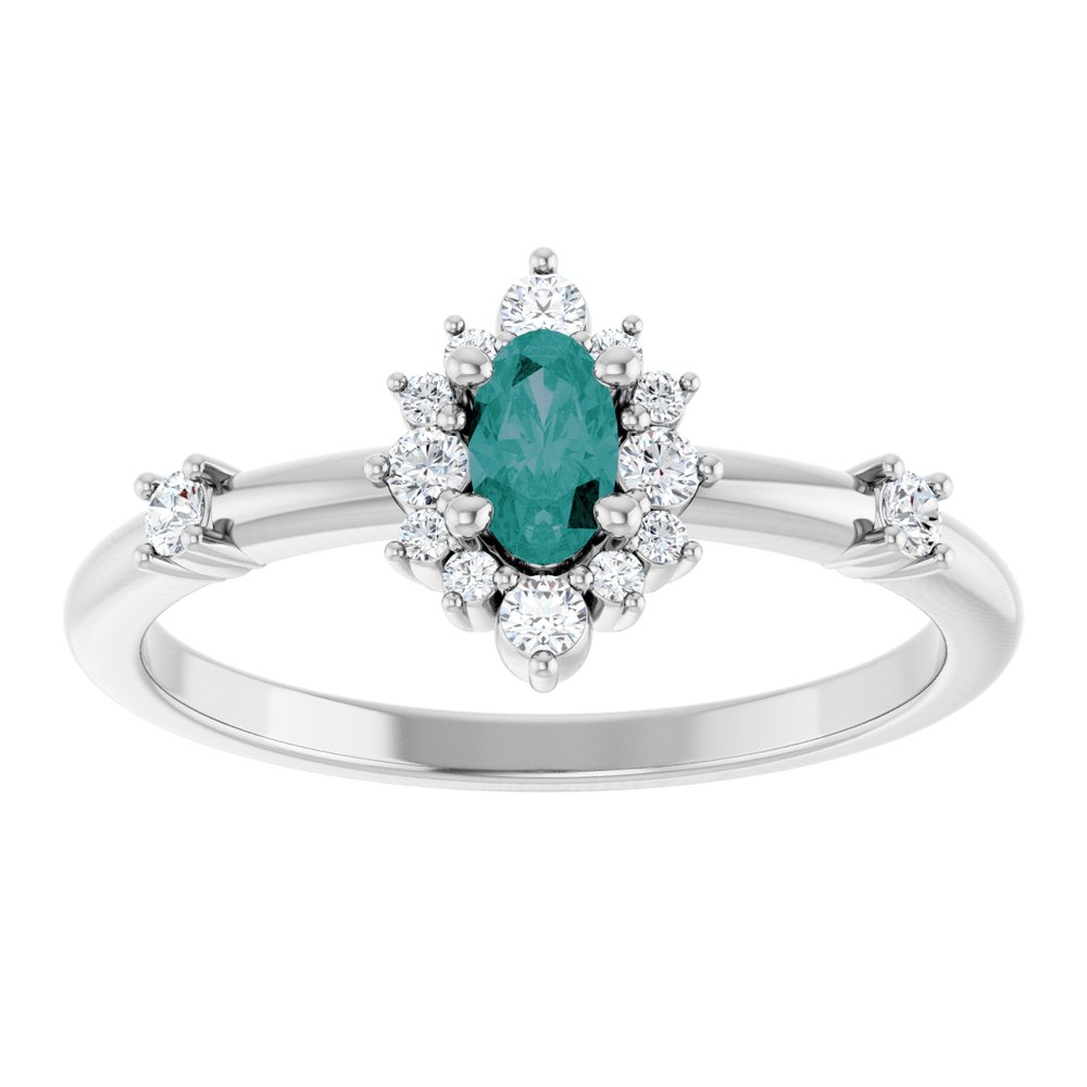 14K White Gold Lab-Grown Alexandrite & 1/6 CTW Natural Diamond Halo-Style Ring