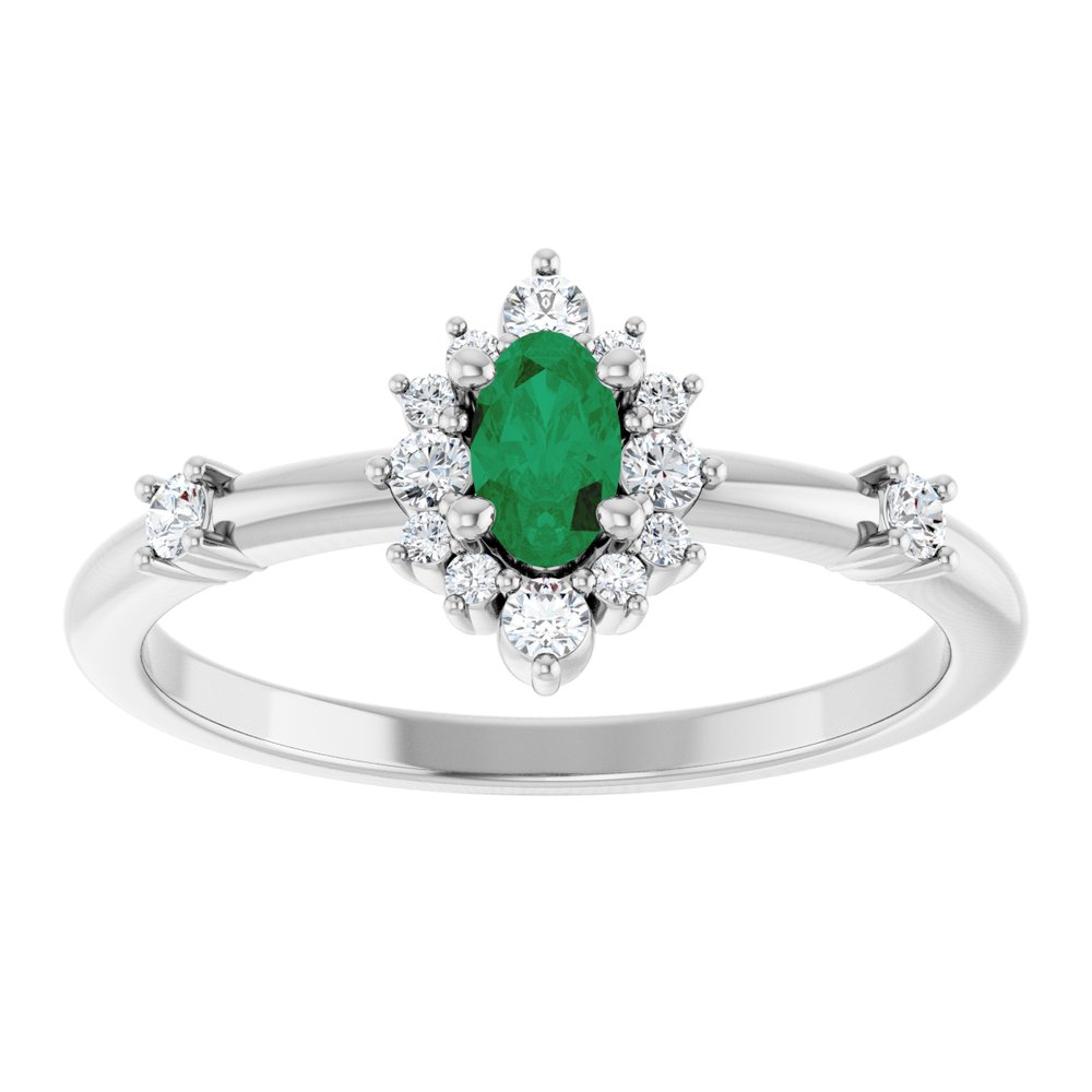 14K White Gold Natural Emerald & 1/6 CTW Natural Diamond Halo-Style Ring