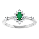 14K White Gold Natural Emerald & 1/6 CTW Natural Diamond Halo-Style Ring